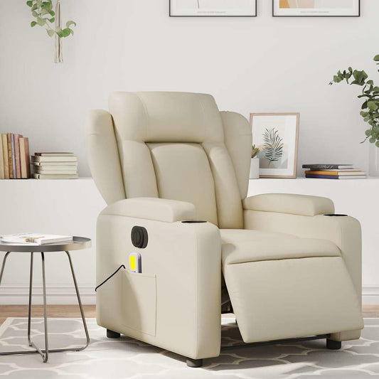 Massagestoel verstelbaar elektrisch kunstleer crèmekleurig is nu te koop bij PeponiXL, paradijselijk wonen!