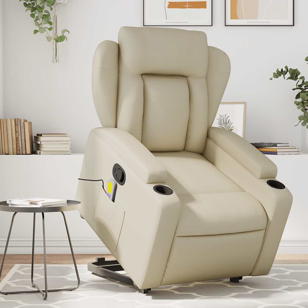 Sta-op-massagestoel verstelbaar kunstleer crèmekleurig is nu te koop bij PeponiXL, paradijselijk wonen!