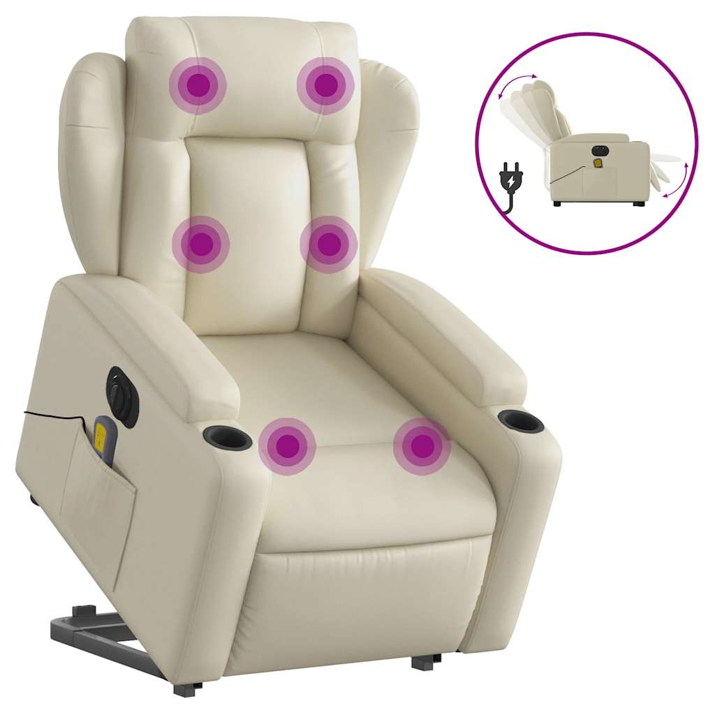Sta-op-massagestoel elektrisch kunstleer crèmekleurig is nu te koop bij PeponiXL, paradijselijk wonen!
