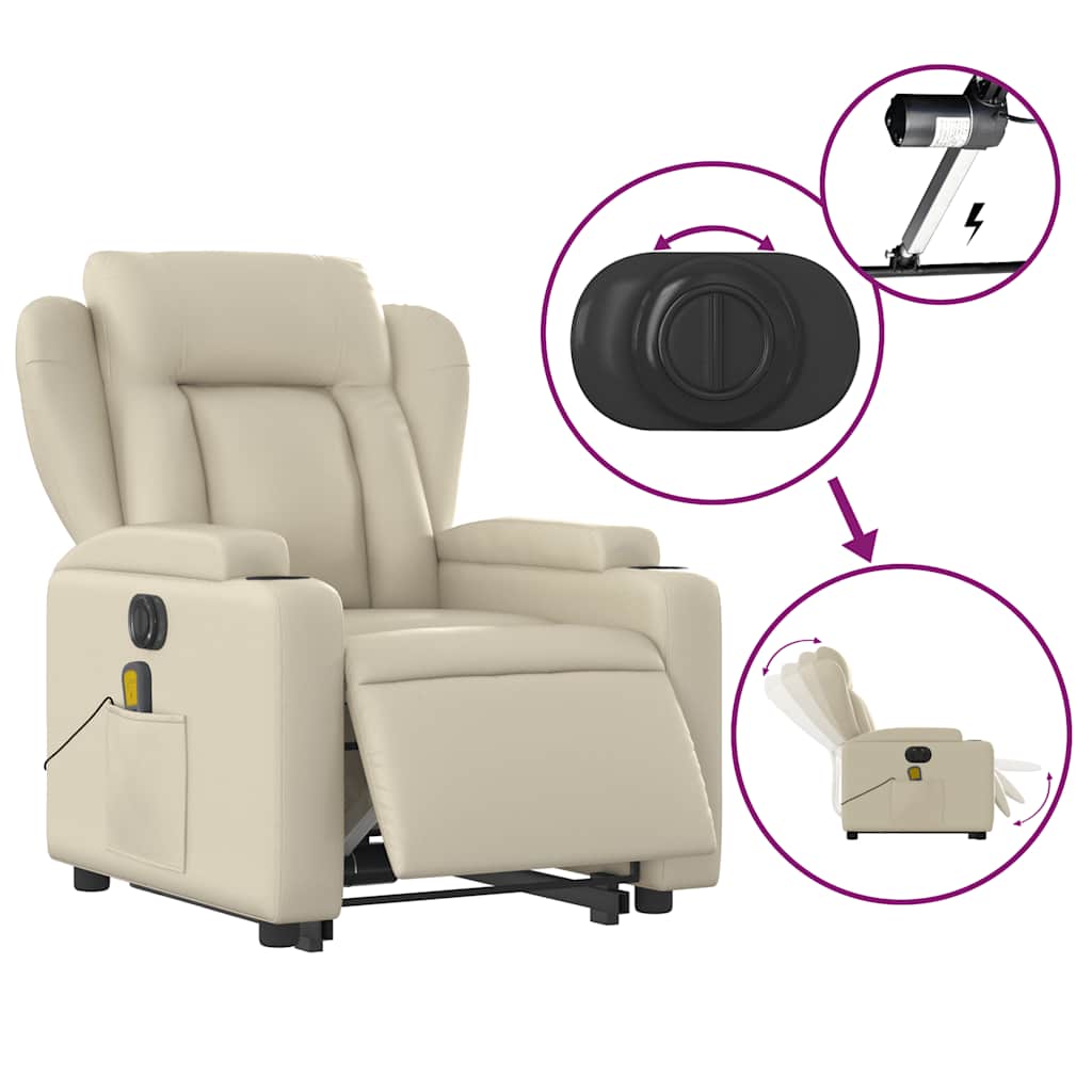 Sta-op-massagestoel elektrisch kunstleer crèmekleurig is nu te koop bij PeponiXL, paradijselijk wonen!