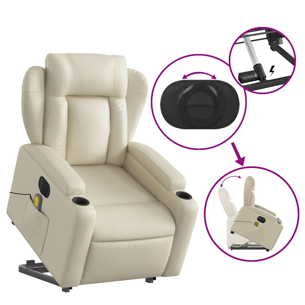 Sta-op-massagestoel elektrisch kunstleer crèmekleurig is nu te koop bij PeponiXL, paradijselijk wonen!
