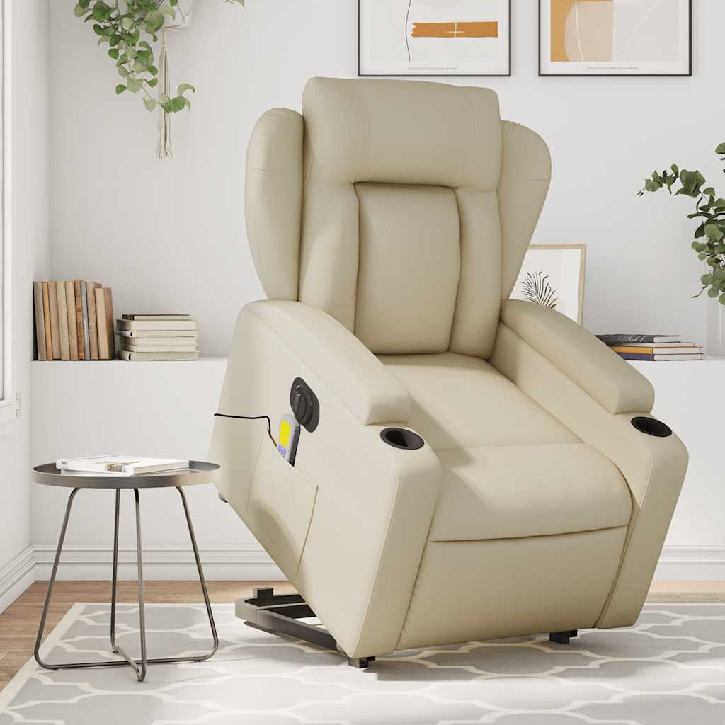 Sta-op-massagestoel elektrisch kunstleer crèmekleurig is nu te koop bij PeponiXL, paradijselijk wonen!