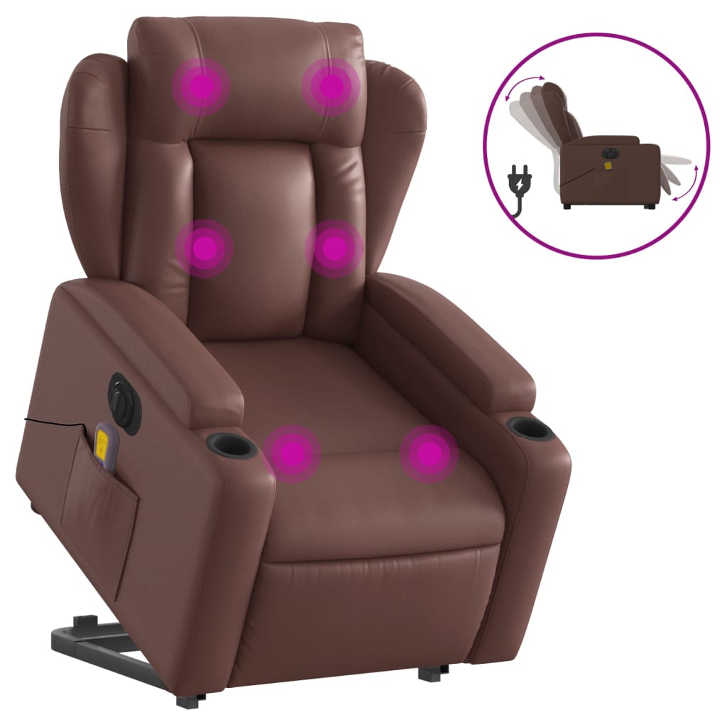 Sta-op-massagestoel elektrisch kunstleer bruin is nu te koop bij PeponiXL, paradijselijk wonen!