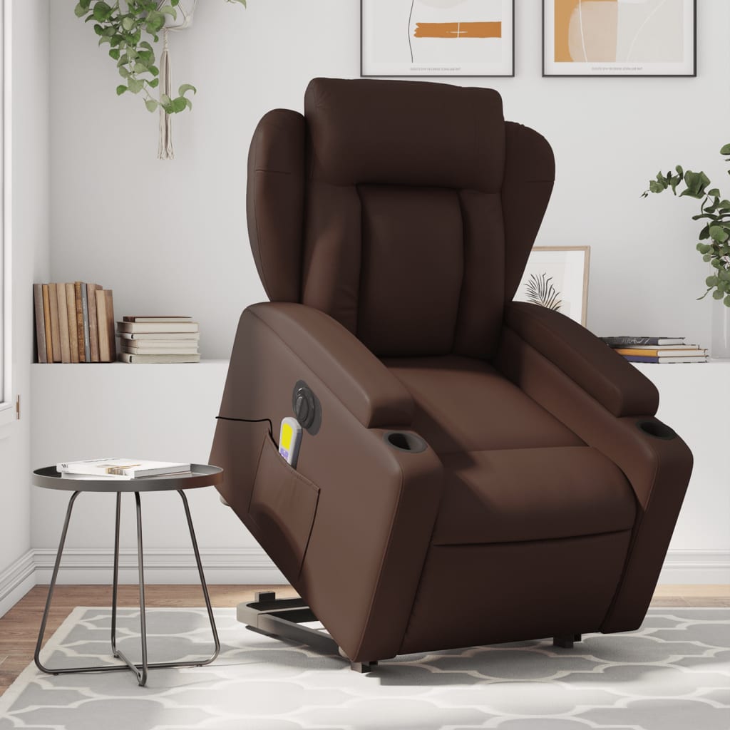 Sta-op-massagestoel elektrisch kunstleer bruin is nu te koop bij PeponiXL, paradijselijk wonen!