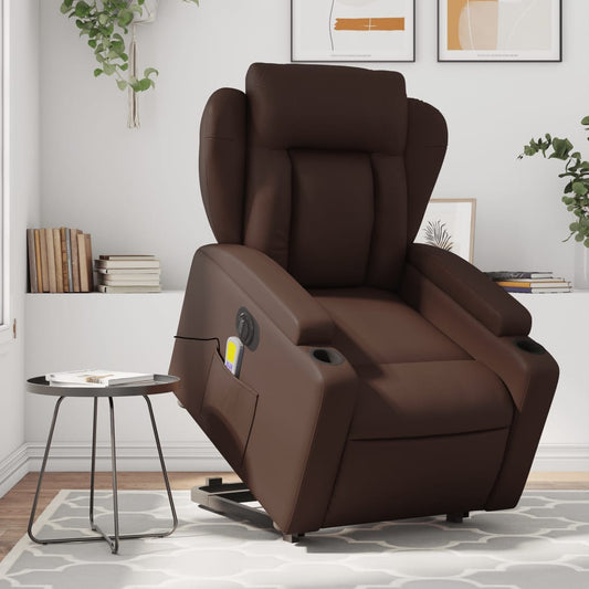 Sta-op-massagestoel elektrisch kunstleer bruin is nu te koop bij PeponiXL, paradijselijk wonen!