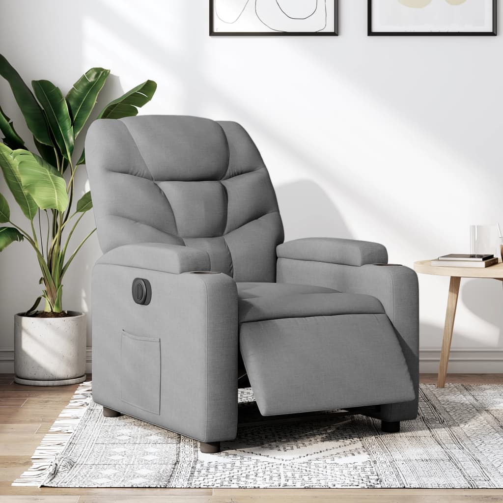 Fauteuil elektrisch verstelbaar stof lichtgrijs is nu te koop bij PeponiXL, paradijselijk wonen!