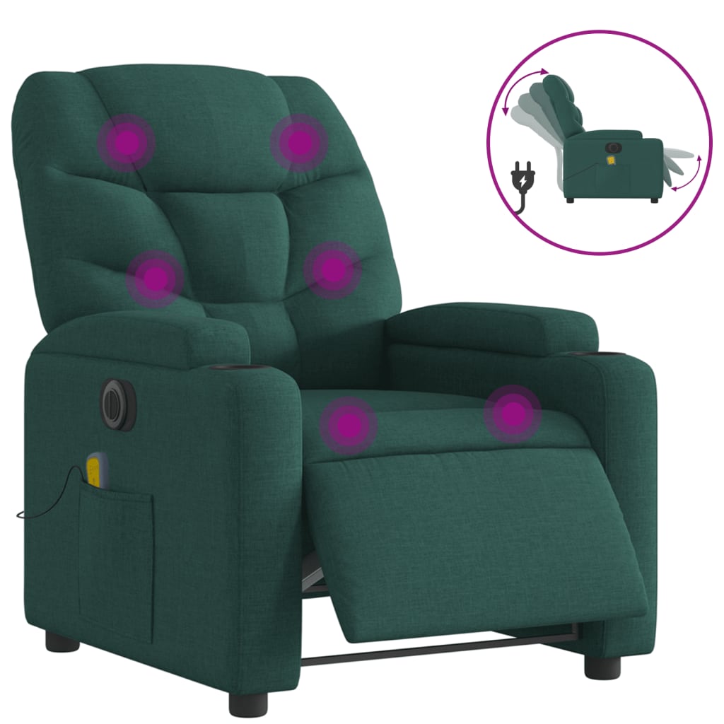 Massagestoel elektrisch verstelbaar stof donkergroen is nu te koop bij PeponiXL, paradijselijk wonen!