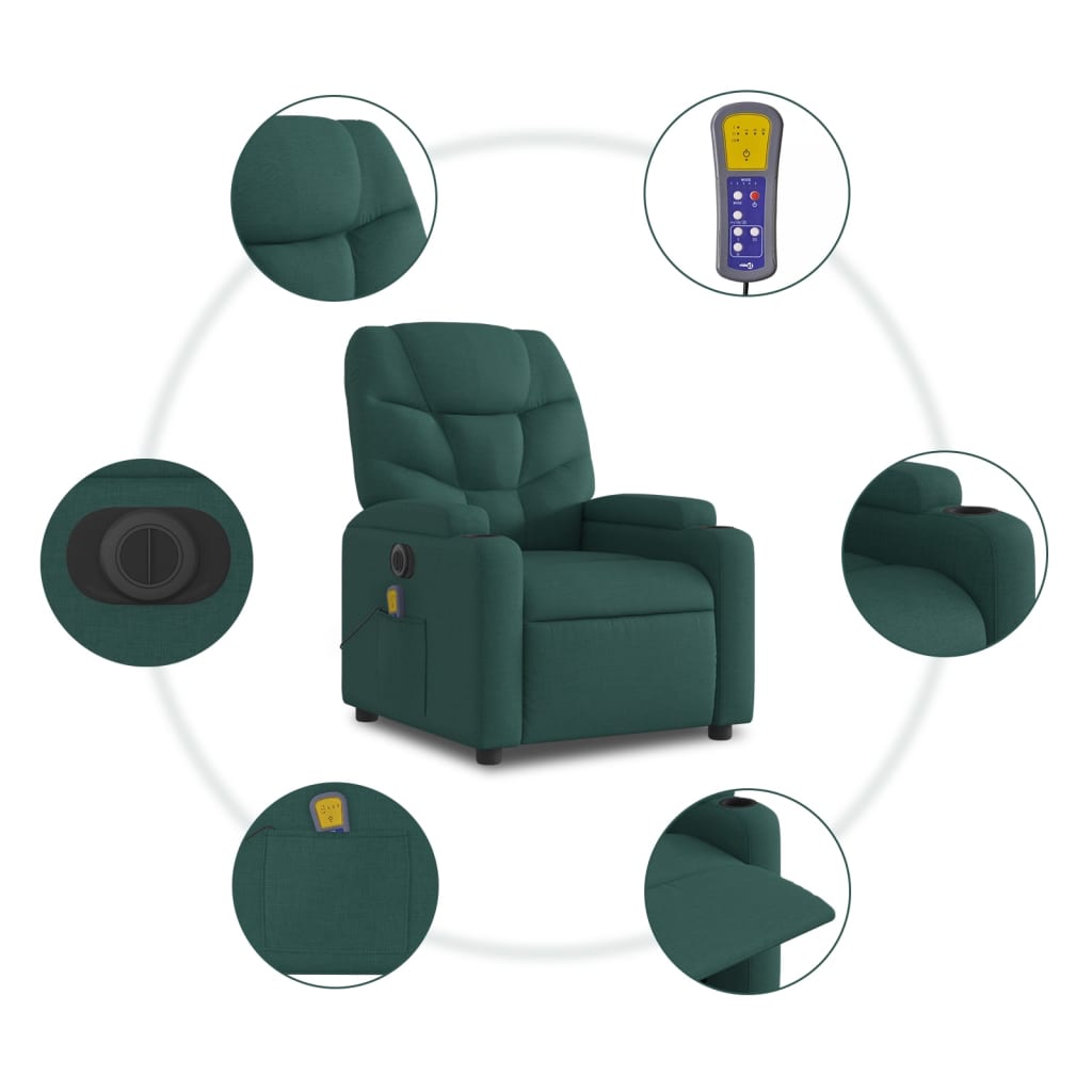 Massagestoel elektrisch verstelbaar stof donkergroen is nu te koop bij PeponiXL, paradijselijk wonen!