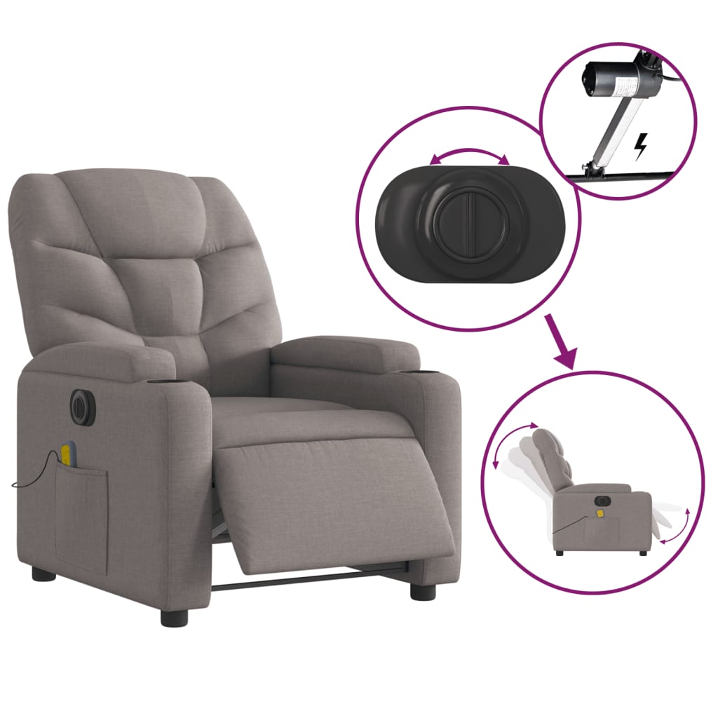 Massagestoel elektrisch verstelbaar stof taupe is nu te koop bij PeponiXL, paradijselijk wonen!