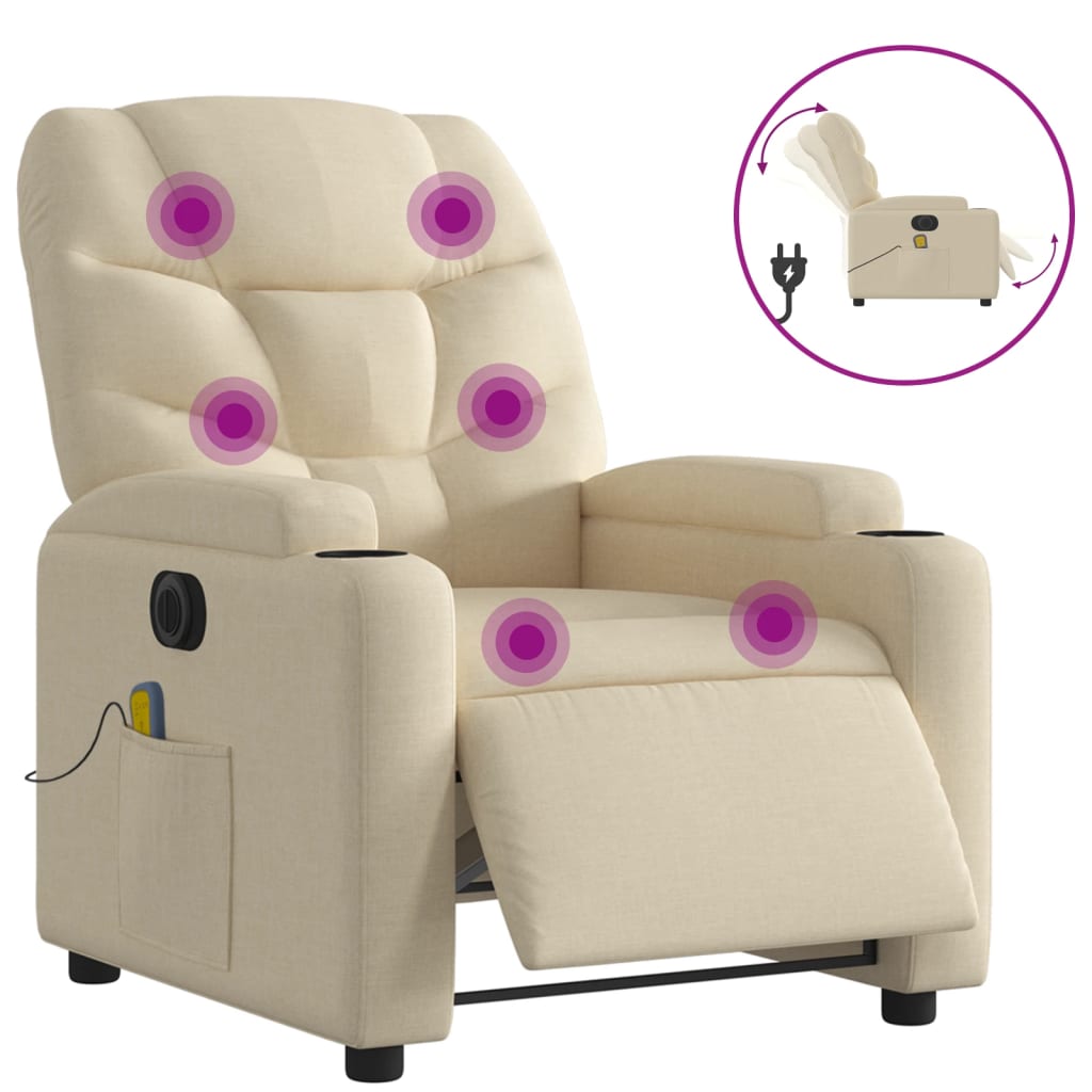 Massagestoel elektrisch verstelbaar stof crèmekleurig is nu te koop bij PeponiXL, paradijselijk wonen!