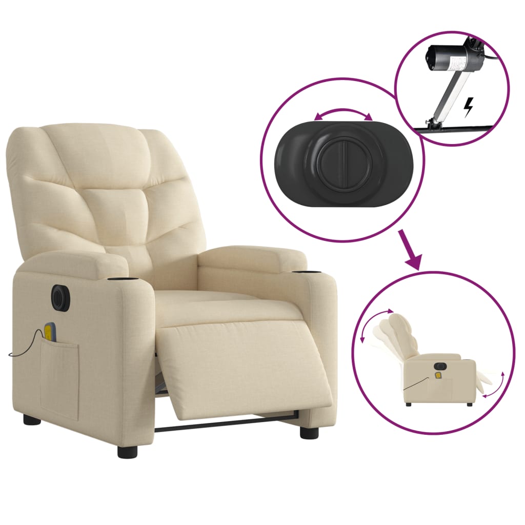 Massagestoel elektrisch verstelbaar stof crèmekleurig is nu te koop bij PeponiXL, paradijselijk wonen!