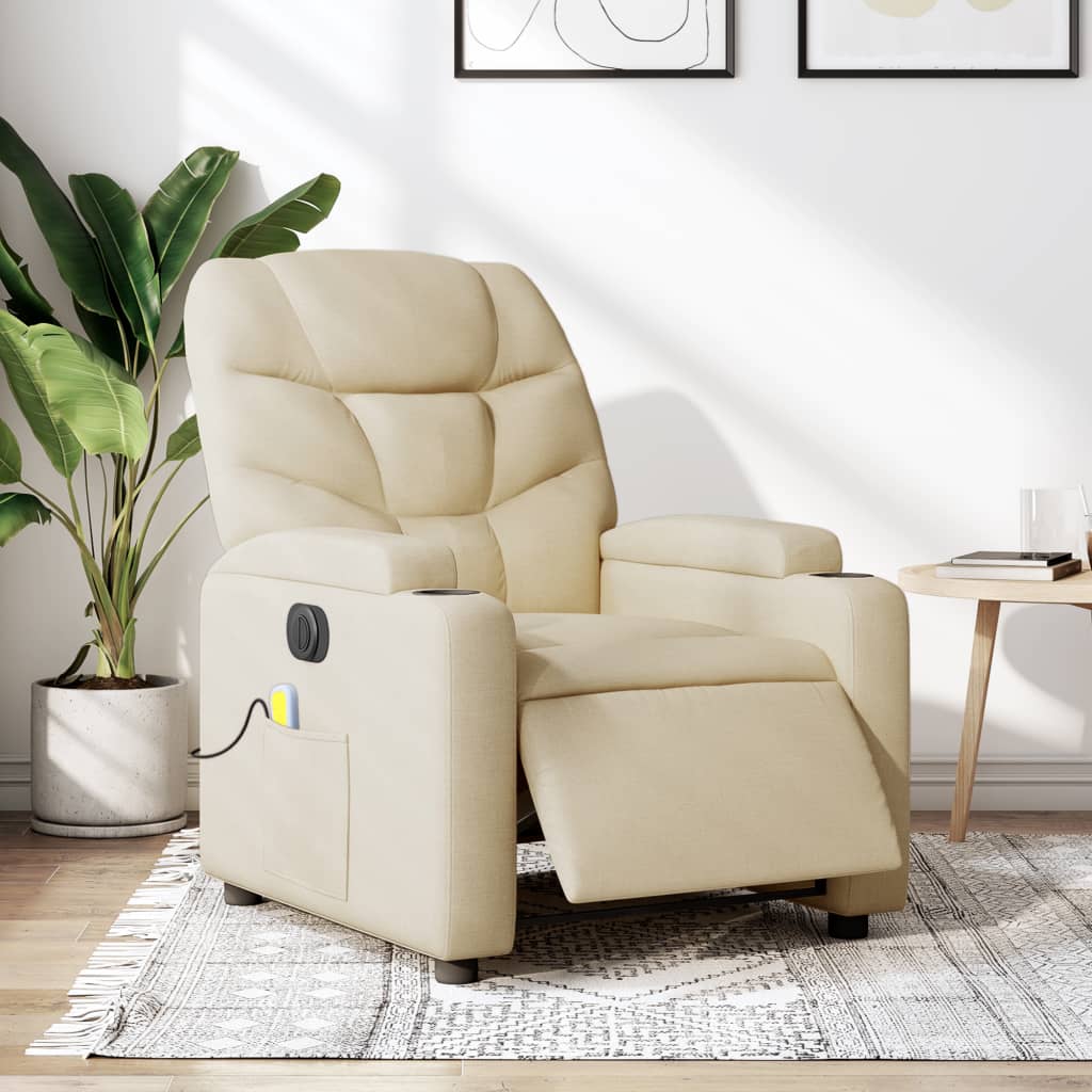 Massagestoel elektrisch verstelbaar stof crèmekleurig is nu te koop bij PeponiXL, paradijselijk wonen!