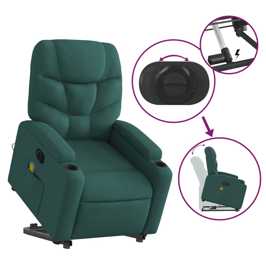 Sta-op-massagestoel elektrisch verstelbaar stof donkergroen is nu te koop bij PeponiXL, paradijselijk wonen!