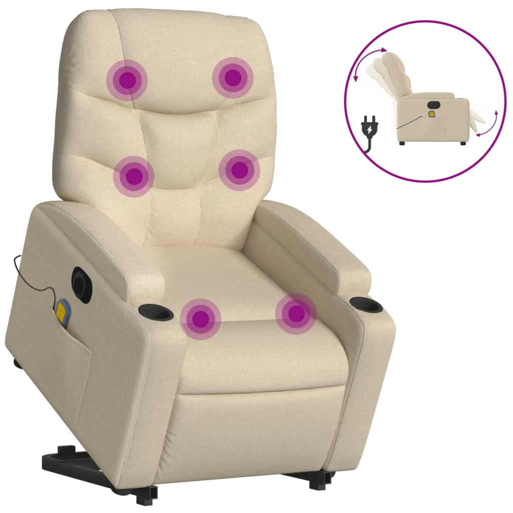 Sta-op-massagestoel elektrisch verstelbaar stof crèmekleurig is nu te koop bij PeponiXL, paradijselijk wonen!