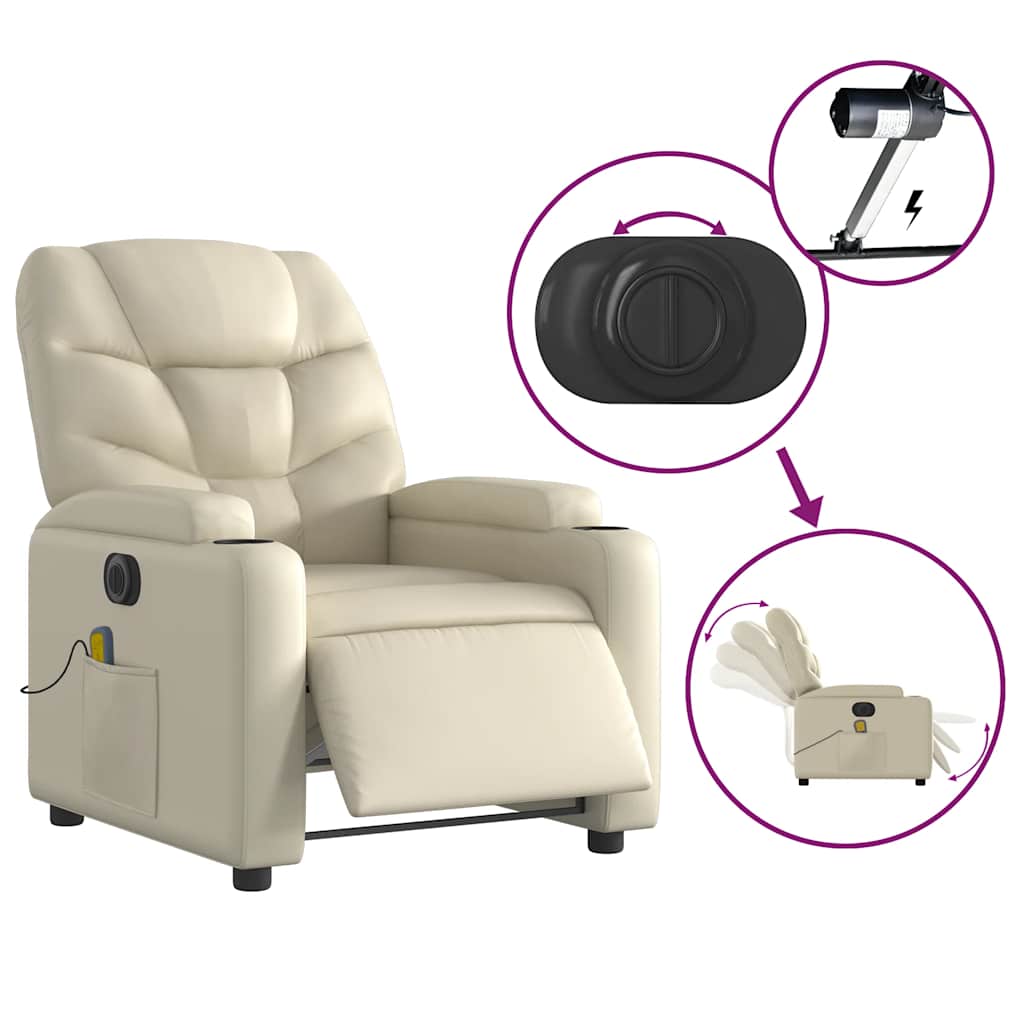 Massagestoel verstelbaar elektrisch kunstleer crèmekleurig is nu te koop bij PeponiXL, paradijselijk wonen!