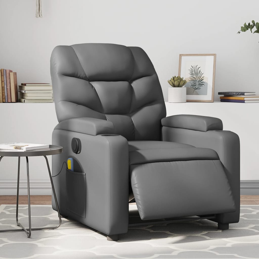 Massagestoel verstelbaar elektrisch kunstleer grijs is nu te koop bij PeponiXL, paradijselijk wonen!