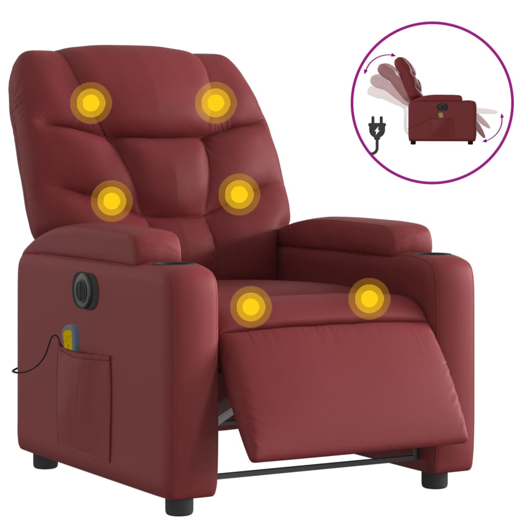 Massagestoel verstelbaar elektrisch kunstleer wijnrood is nu te koop bij PeponiXL, paradijselijk wonen!