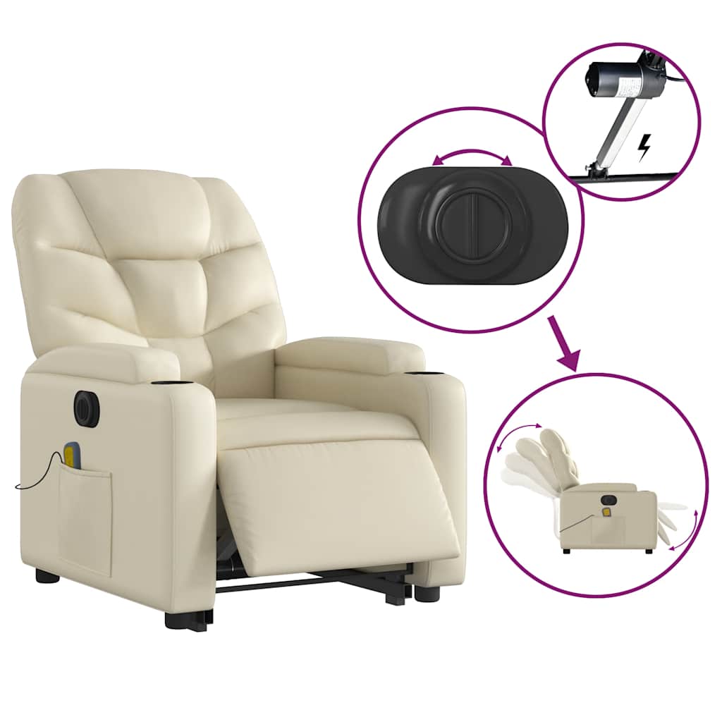 Sta-op-massagestoel elektrisch kunstleer crèmekleurig is nu te koop bij PeponiXL, paradijselijk wonen!