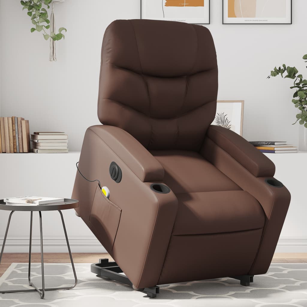 Sta-op-massagestoel elektrisch kunstleer bruin is nu te koop bij PeponiXL, paradijselijk wonen!