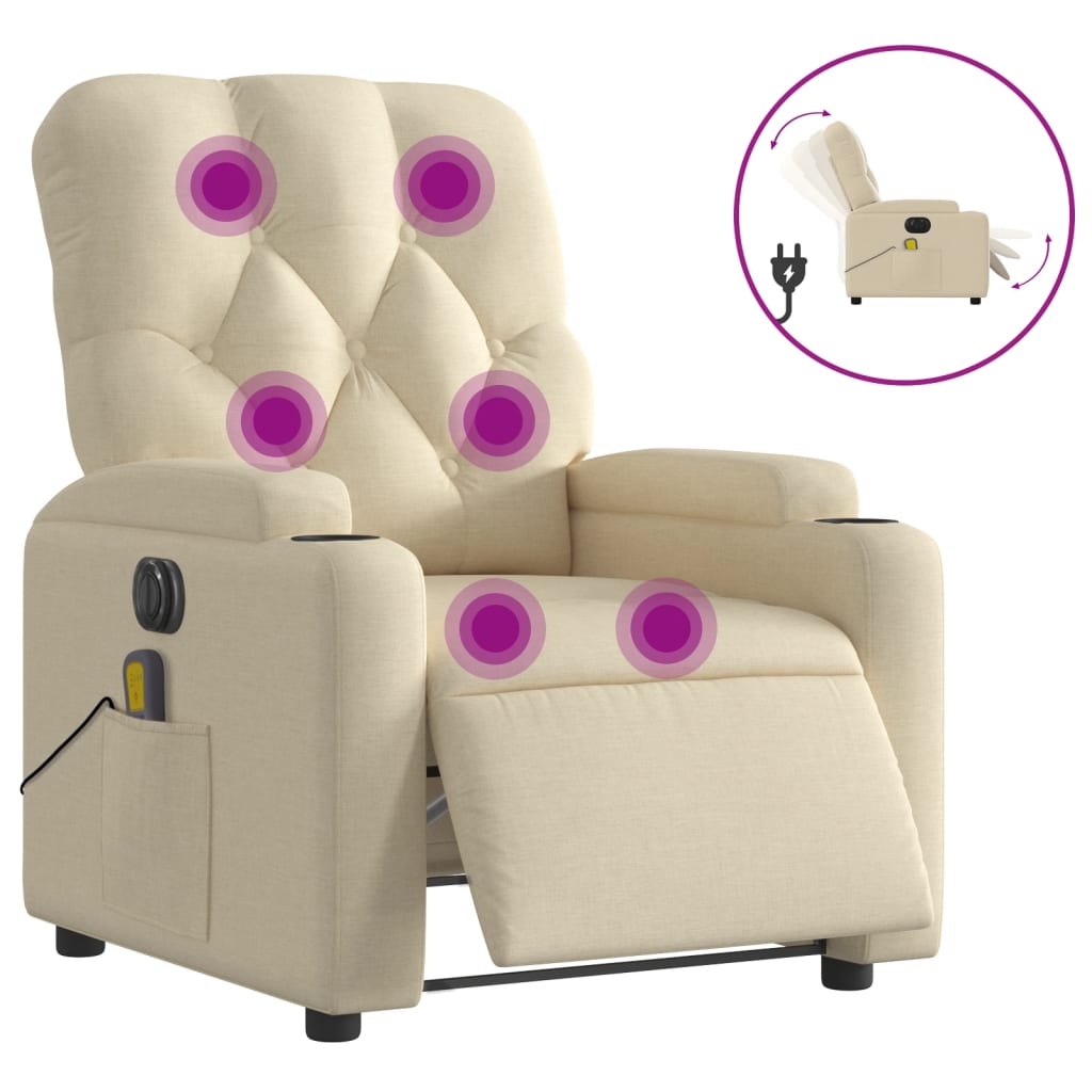Massagestoel elektrisch verstelbaar stof crèmekleurig is nu te koop bij PeponiXL, paradijselijk wonen!