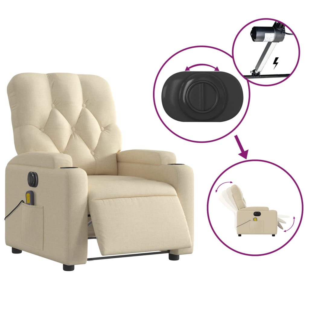 Massagestoel elektrisch verstelbaar stof crèmekleurig is nu te koop bij PeponiXL, paradijselijk wonen!