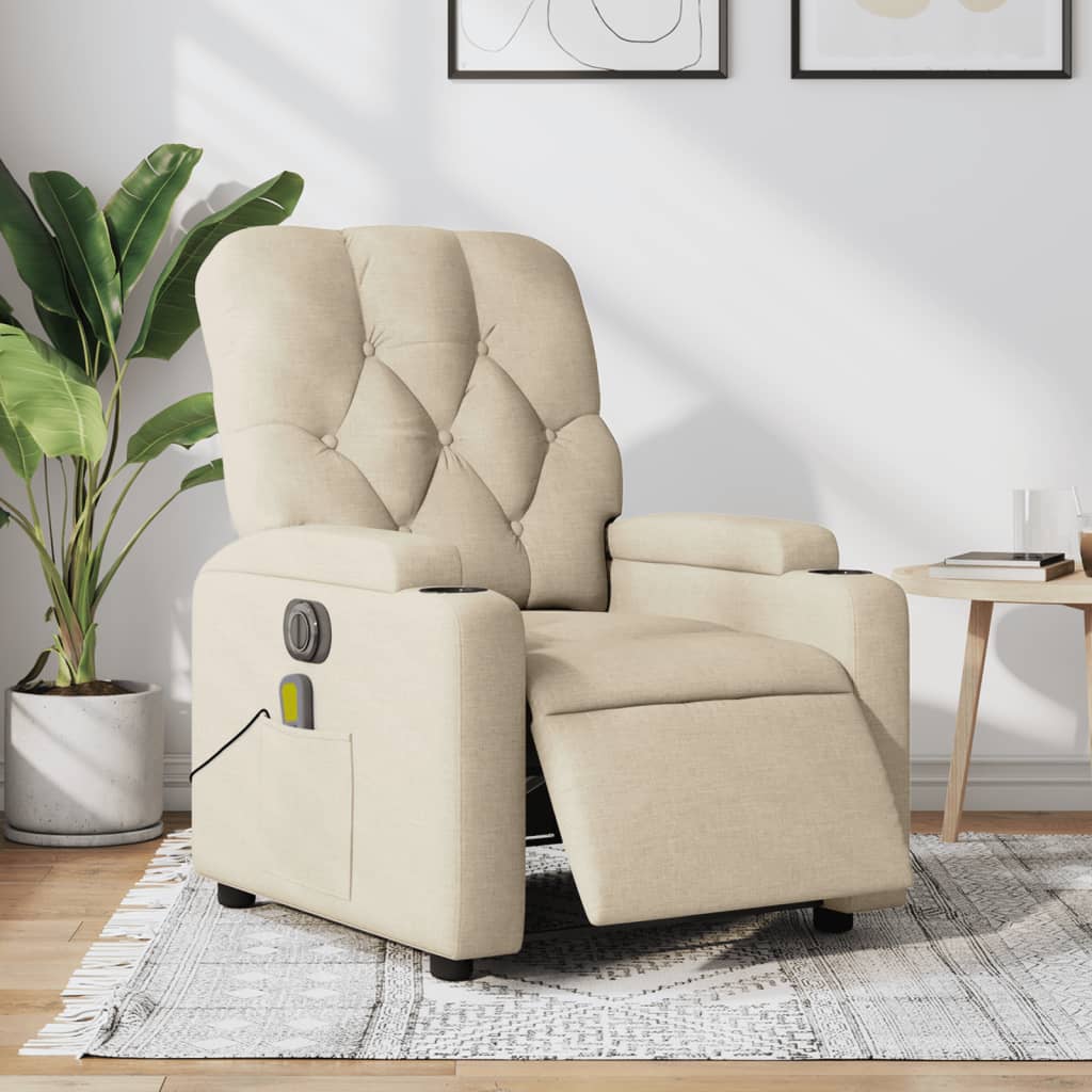 Massagestoel elektrisch verstelbaar stof crèmekleurig is nu te koop bij PeponiXL, paradijselijk wonen!