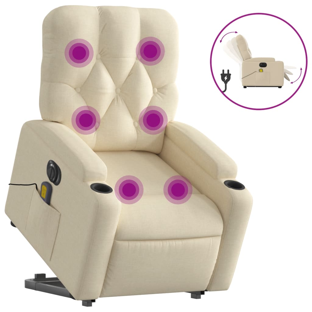 Sta-op-massagestoel elektrisch verstelbaar stof crèmekleurig is nu te koop bij PeponiXL, paradijselijk wonen!