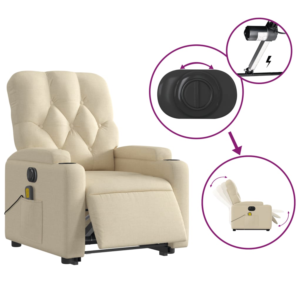 Sta-op-massagestoel elektrisch verstelbaar stof crèmekleurig is nu te koop bij PeponiXL, paradijselijk wonen!