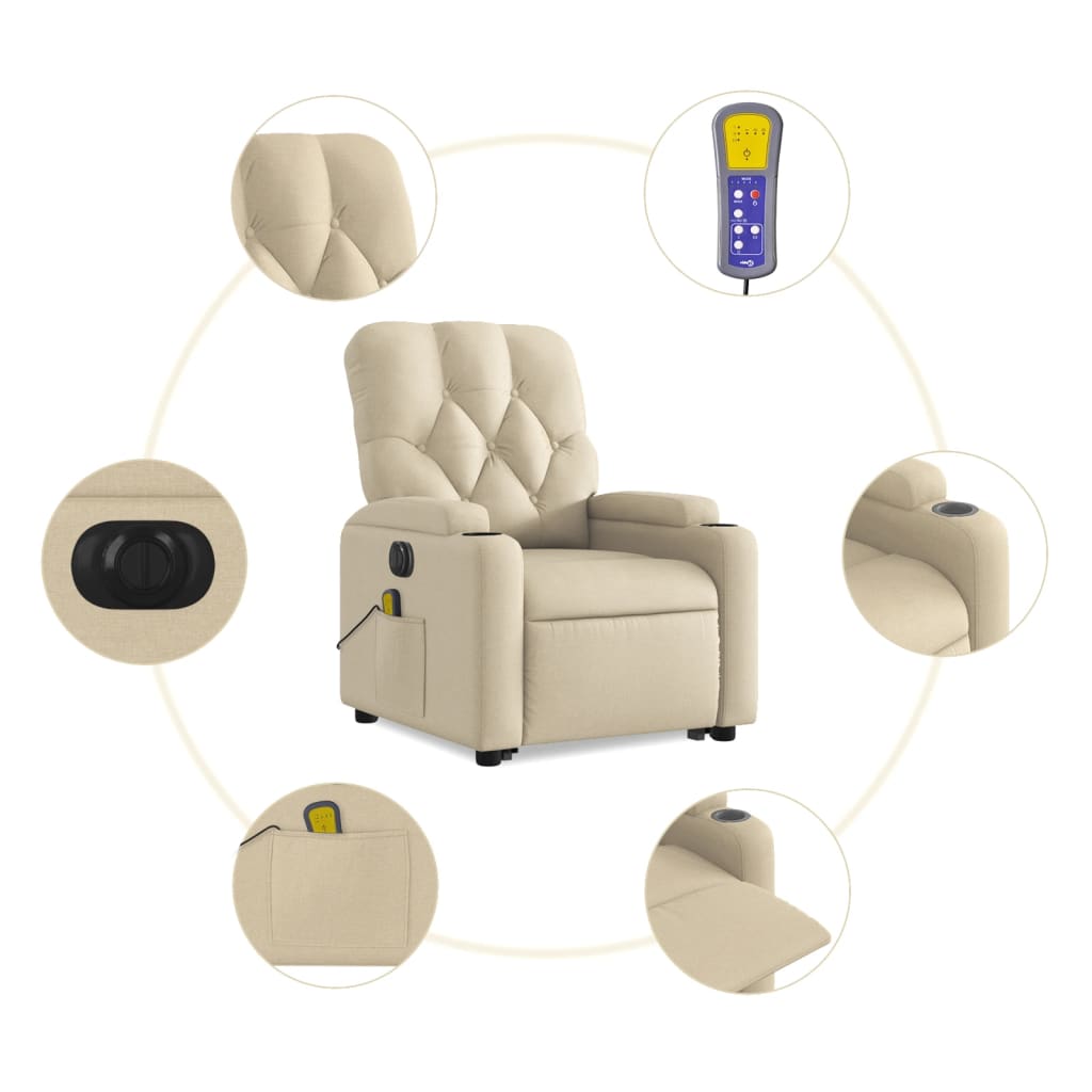 Sta-op-massagestoel elektrisch verstelbaar stof crèmekleurig is nu te koop bij PeponiXL, paradijselijk wonen!