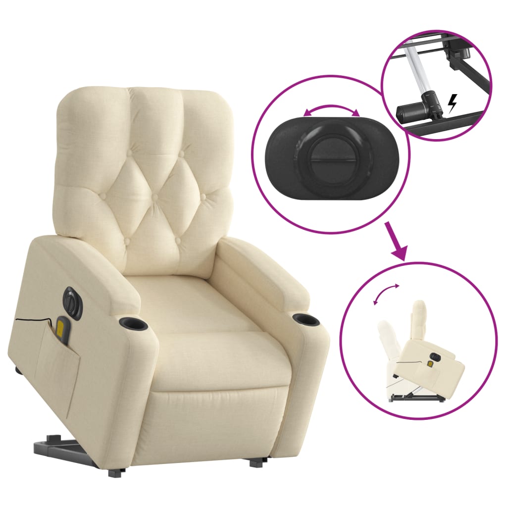 Sta-op-massagestoel elektrisch verstelbaar stof crèmekleurig is nu te koop bij PeponiXL, paradijselijk wonen!