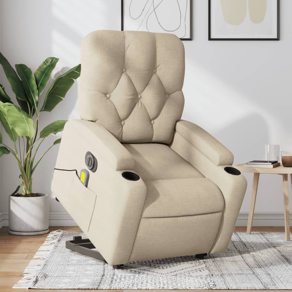 Sta-op-massagestoel elektrisch verstelbaar stof crèmekleurig is nu te koop bij PeponiXL, paradijselijk wonen!