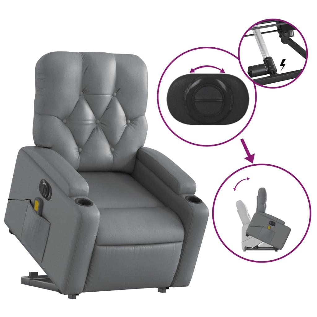 Sta-op-massagestoel elektrisch kunstleer grijs is nu te koop bij PeponiXL, paradijselijk wonen!