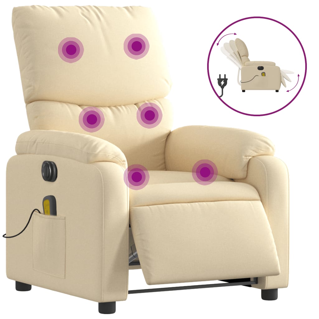 Massagestoel elektrisch verstelbaar stof crèmekleurig is nu te koop bij PeponiXL, paradijselijk wonen!
