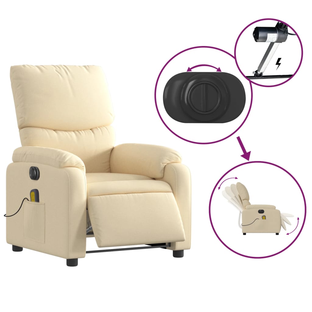 Massagestoel elektrisch verstelbaar stof crèmekleurig is nu te koop bij PeponiXL, paradijselijk wonen!