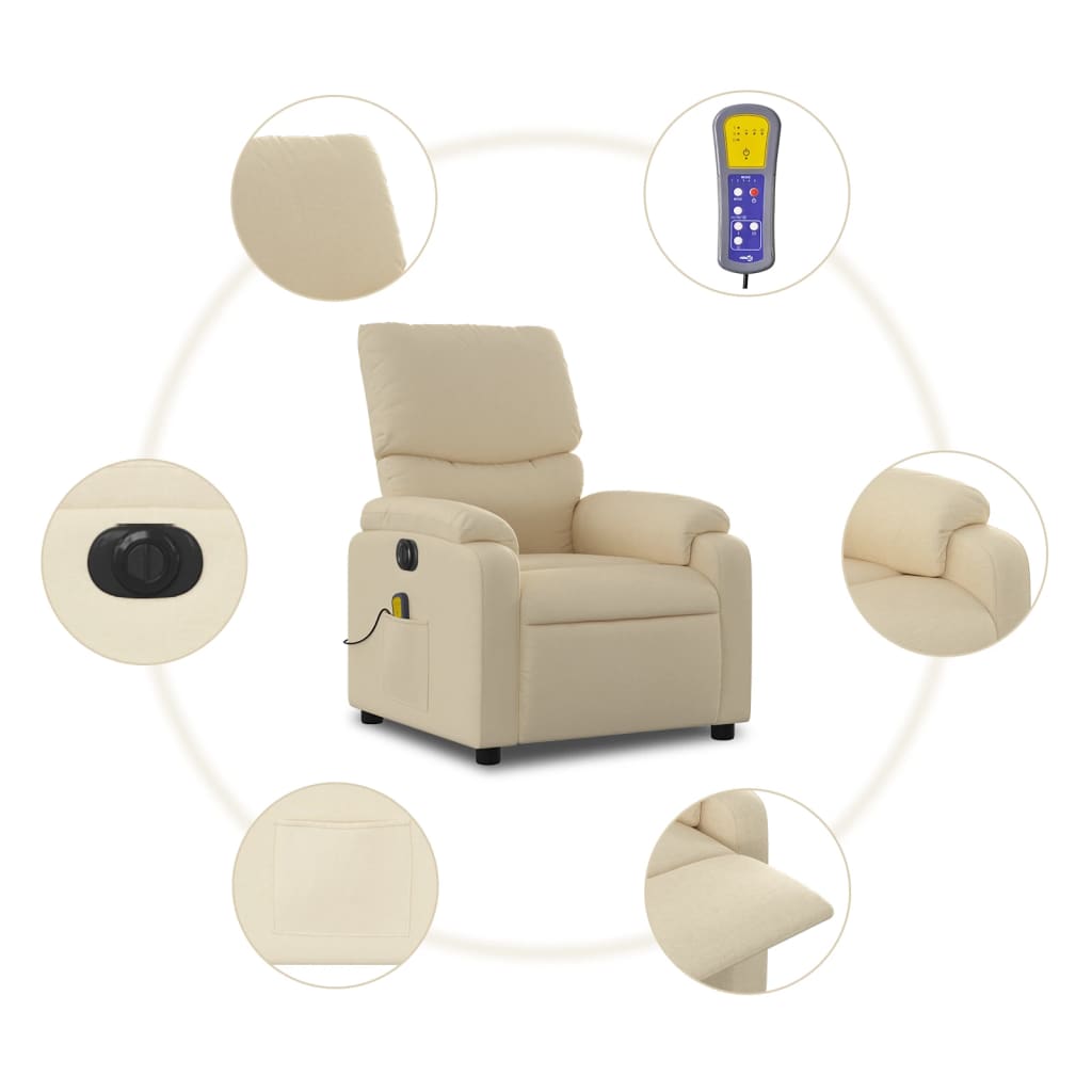 Massagestoel elektrisch verstelbaar stof crèmekleurig is nu te koop bij PeponiXL, paradijselijk wonen!
