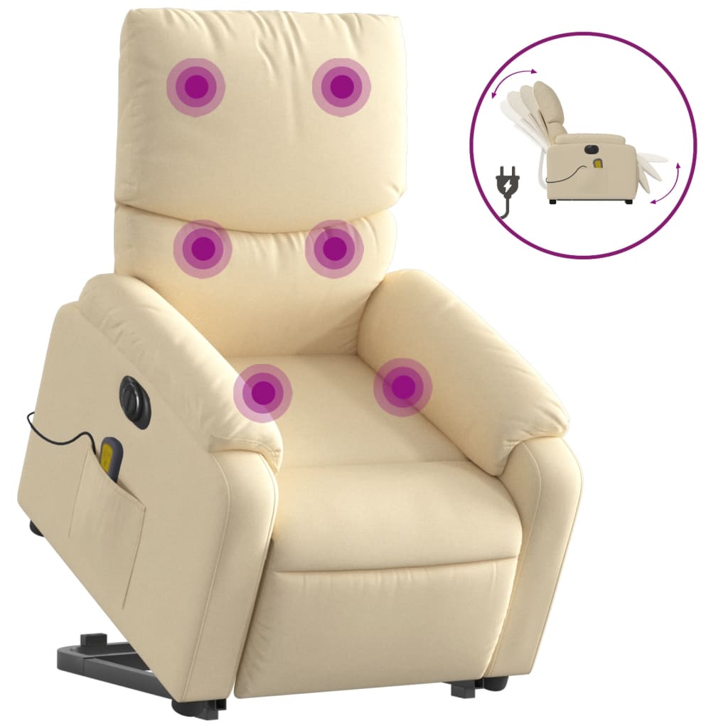 Sta-op-massagestoel elektrisch verstelbaar stof crèmekleurig is nu te koop bij PeponiXL, paradijselijk wonen!
