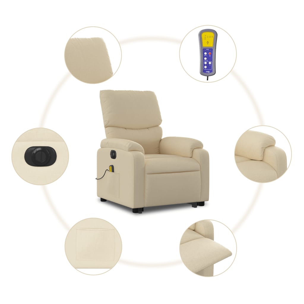 Sta-op-massagestoel elektrisch verstelbaar stof crèmekleurig is nu te koop bij PeponiXL, paradijselijk wonen!