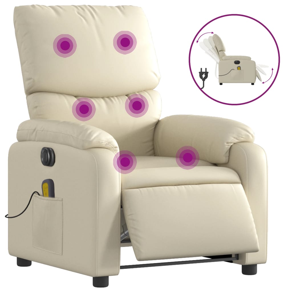 Massagestoel verstelbaar elektrisch kunstleer crèmekleurig is nu te koop bij PeponiXL, paradijselijk wonen!