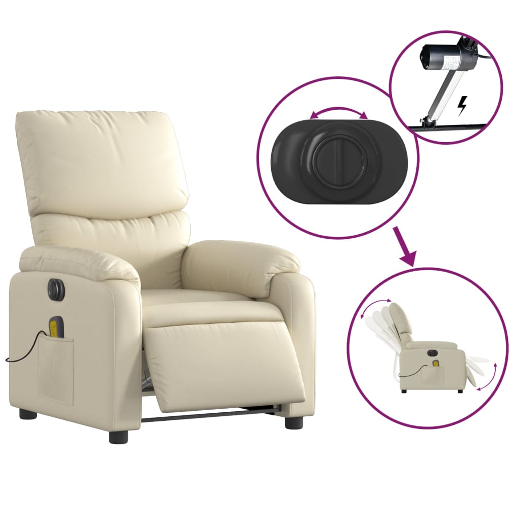Massagestoel verstelbaar elektrisch kunstleer crèmekleurig is nu te koop bij PeponiXL, paradijselijk wonen!