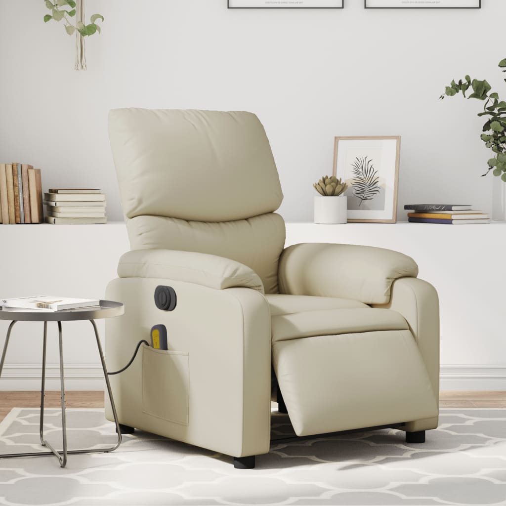 Massagestoel verstelbaar elektrisch kunstleer crèmekleurig is nu te koop bij PeponiXL, paradijselijk wonen!