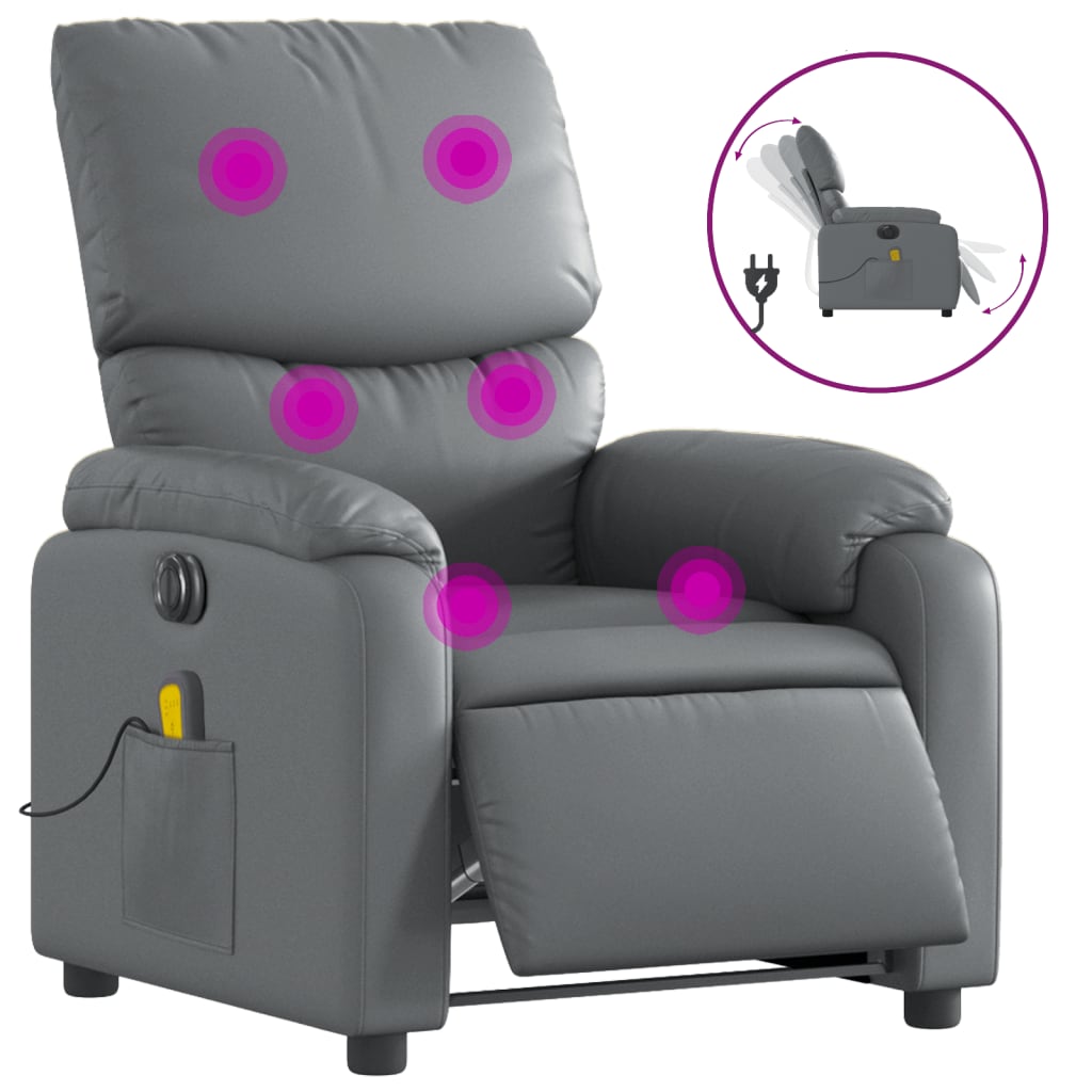 Massagestoel verstelbaar elektrisch kunstleer grijs is nu te koop bij PeponiXL, paradijselijk wonen!