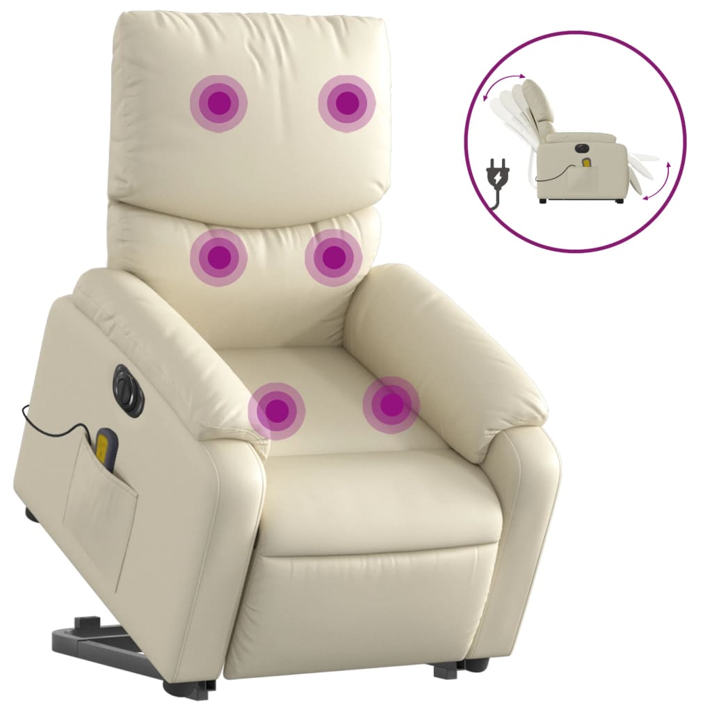 Sta-op-massagestoel elektrisch kunstleer crèmekleurig is nu te koop bij PeponiXL, paradijselijk wonen!