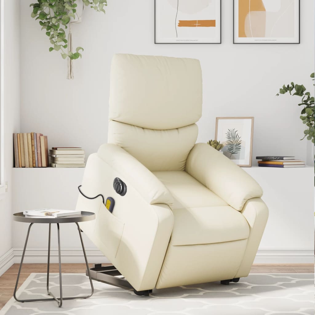 Sta-op-massagestoel elektrisch kunstleer crèmekleurig is nu te koop bij PeponiXL, paradijselijk wonen!