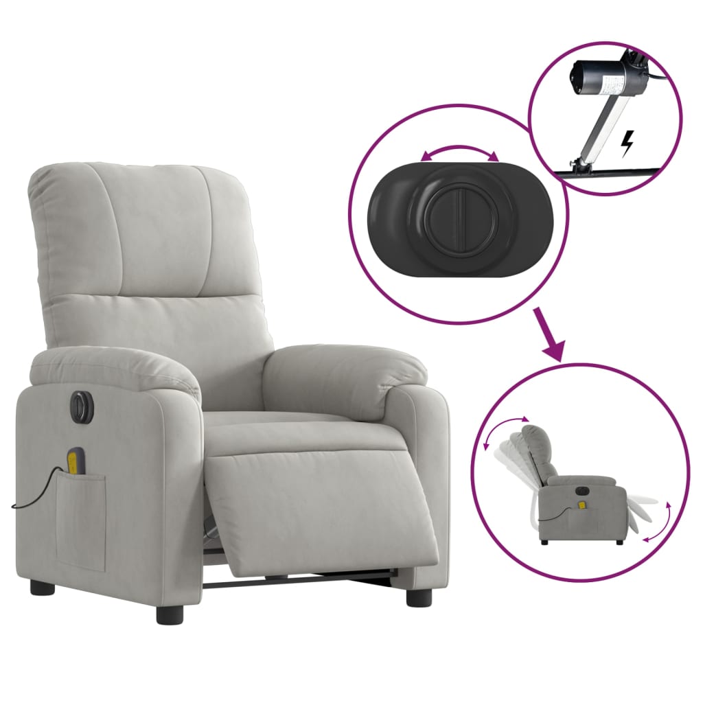 Massagestoel elektrisch verstelbaar microvezelstof lichtgrijs is nu te koop bij PeponiXL, paradijselijk wonen!