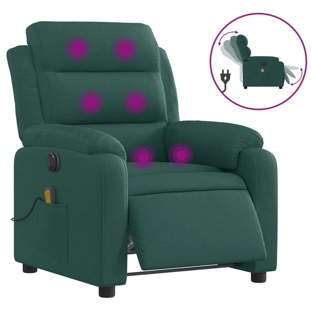 Massagestoel elektrisch verstelbaar stof donkergroen is nu te koop bij PeponiXL, paradijselijk wonen!