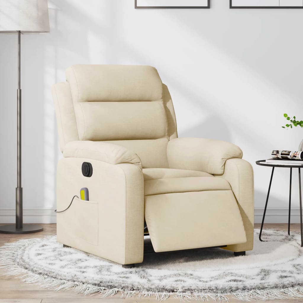 Massagestoel elektrisch verstelbaar stof crèmekleurig is nu te koop bij PeponiXL, paradijselijk wonen!