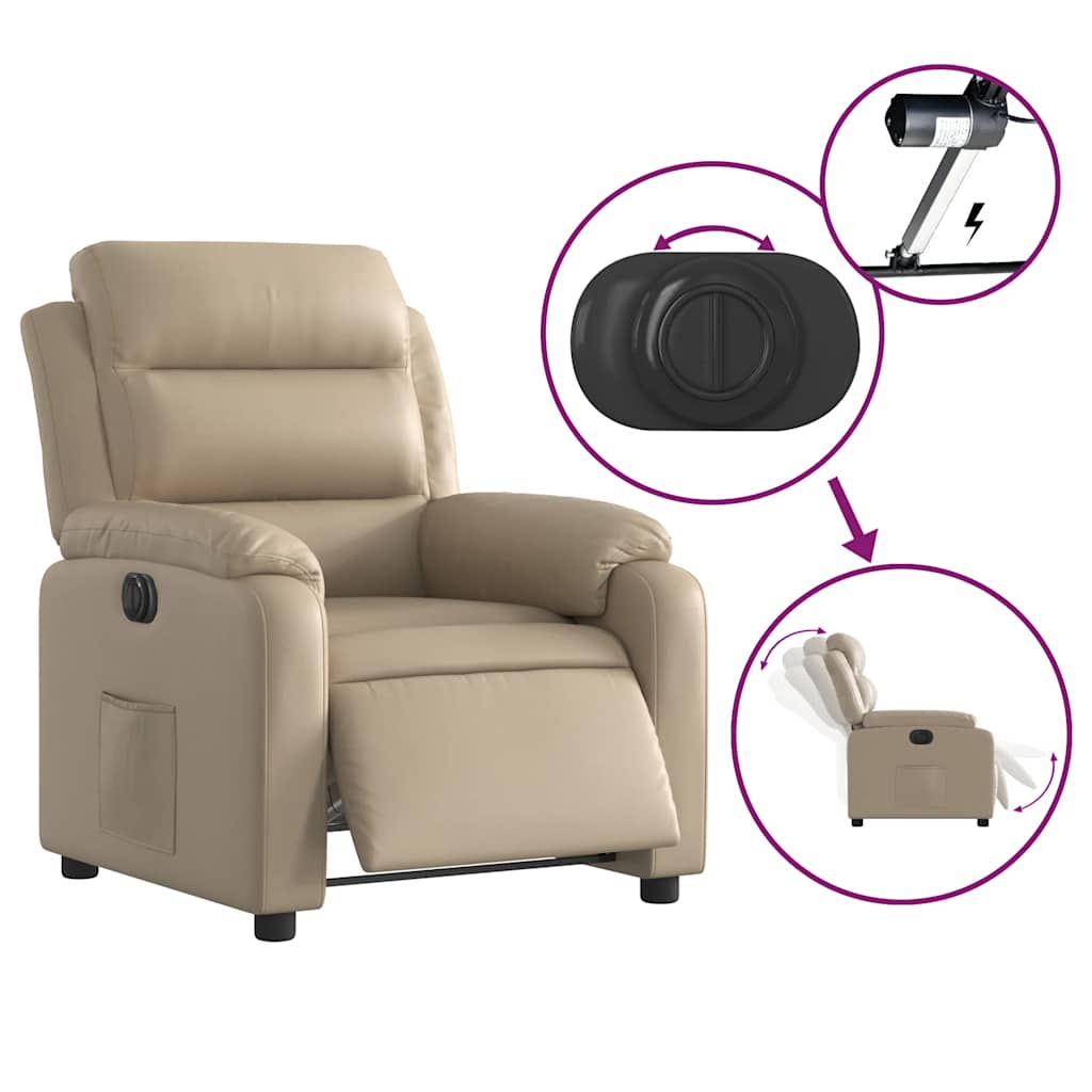 Fauteuil verstelbaar elektrisch kunstleer cappuccinokleurig is nu te koop bij PeponiXL, paradijselijk wonen!