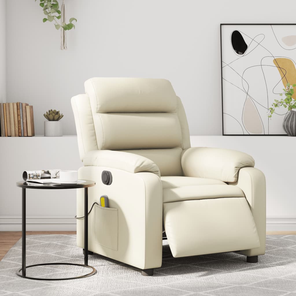 Massagestoel verstelbaar elektrisch kunstleer crèmekleurig is nu te koop bij PeponiXL, paradijselijk wonen!