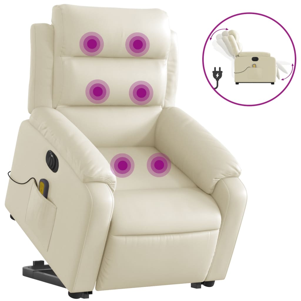 Sta-op-massagestoel elektrisch kunstleer crèmekleurig is nu te koop bij PeponiXL, paradijselijk wonen!