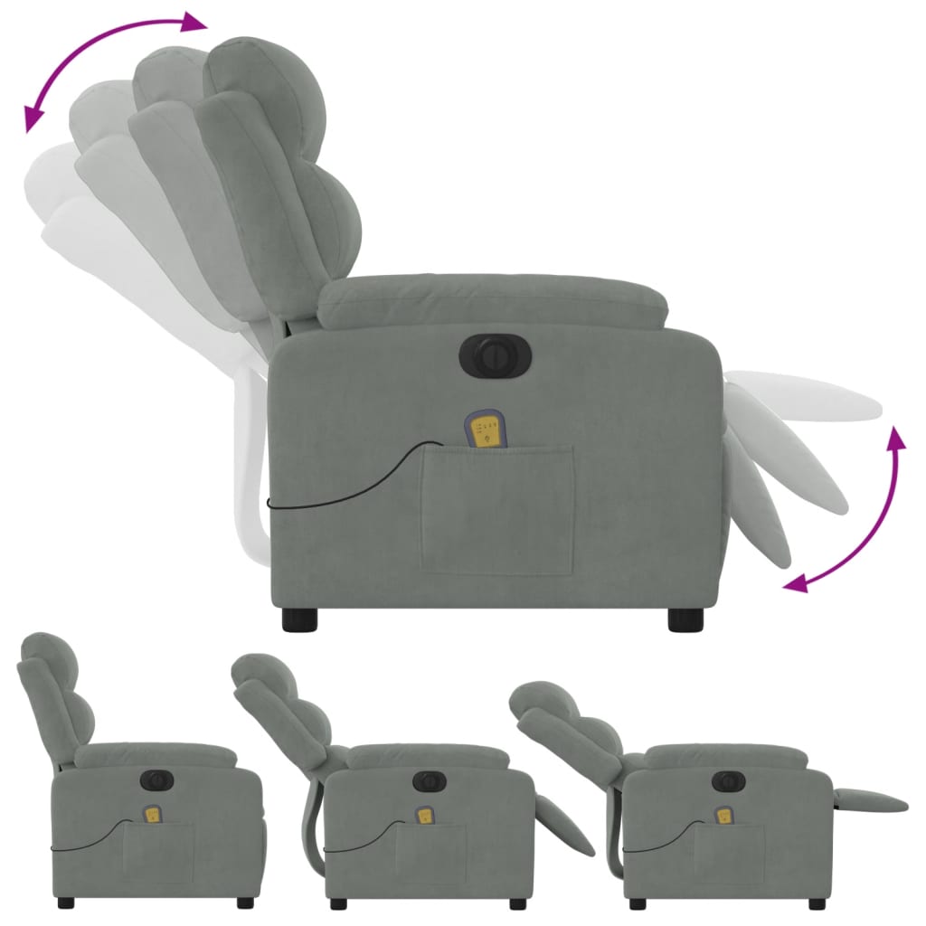 Massagestoel elektrisch verstelbaar fluweel lichtgrijs is nu te koop bij PeponiXL, paradijselijk wonen!